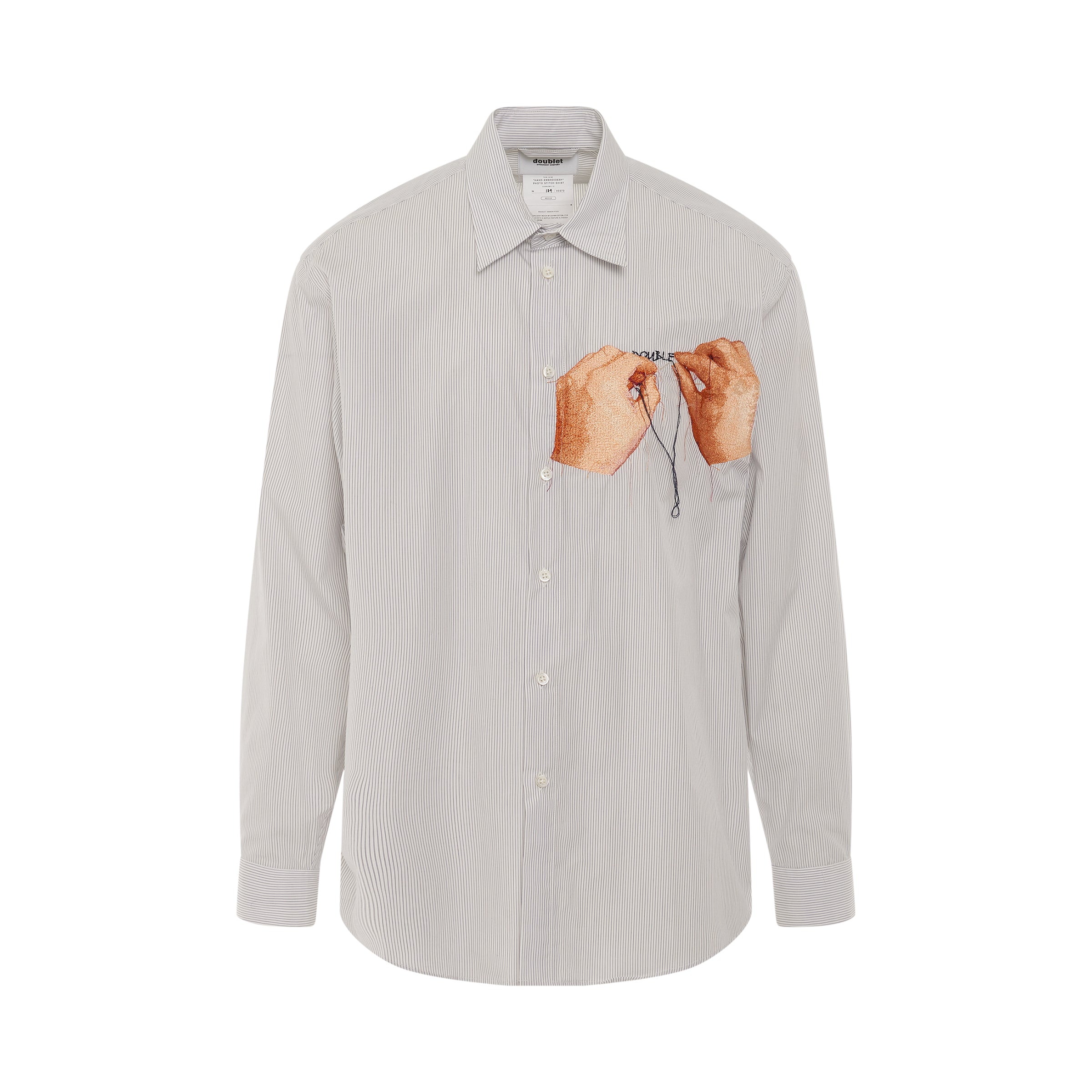 Hand Embroidery Print Stripe Shirt in White