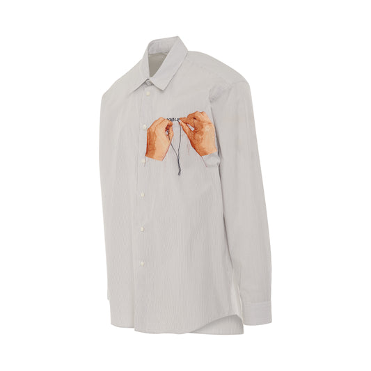 Hand Embroidery Print Stripe Shirt in White