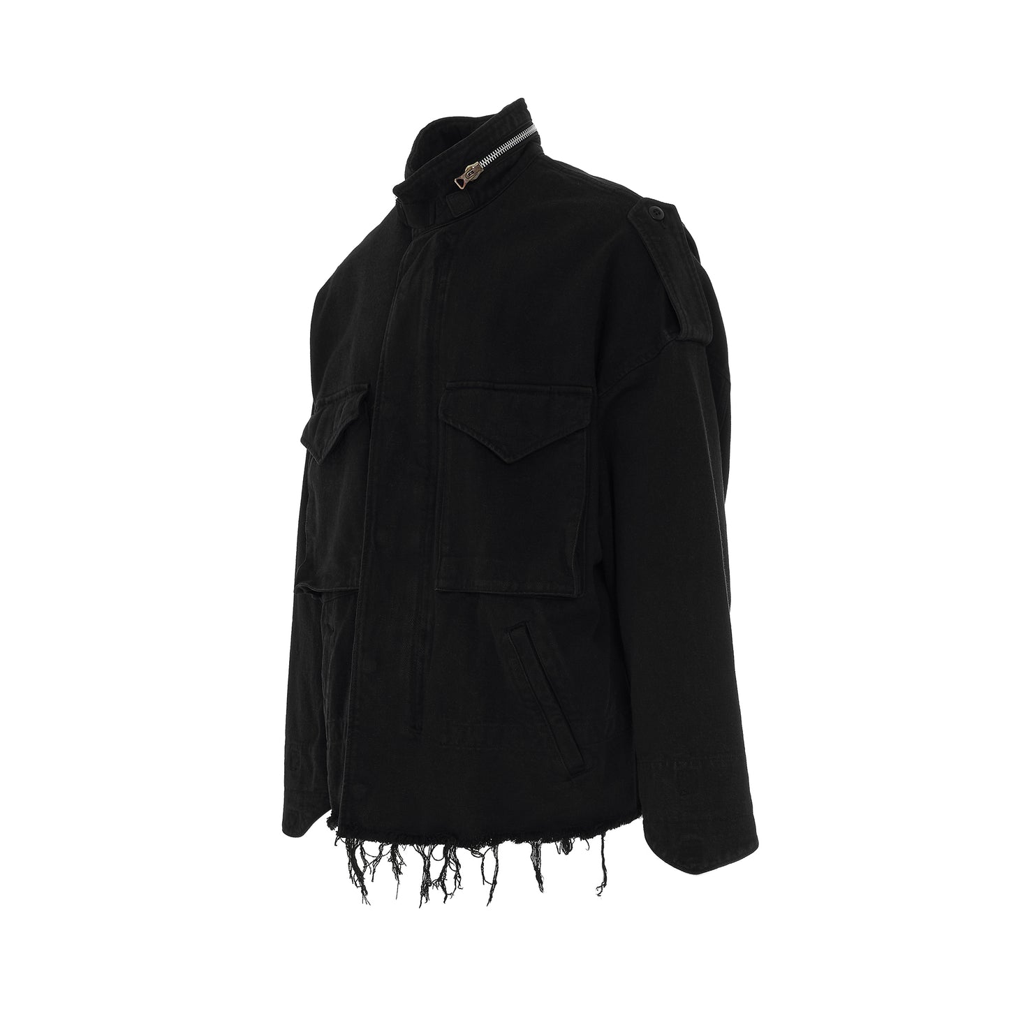 Silk Twill Military Jacket in Black