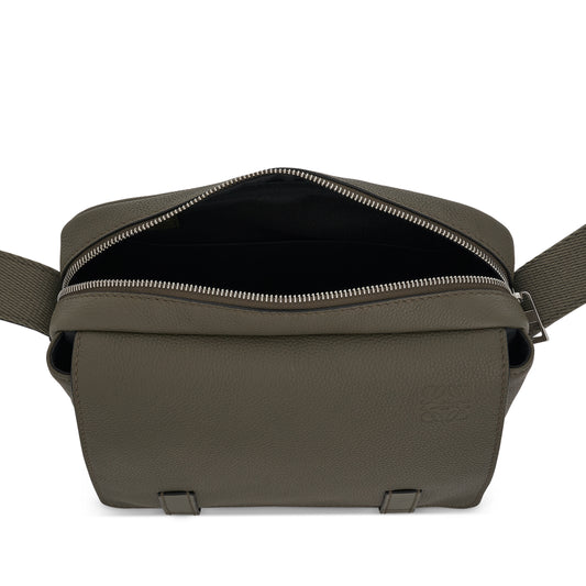 Military Messenger Bag in Soft Grained Calfskin in Green