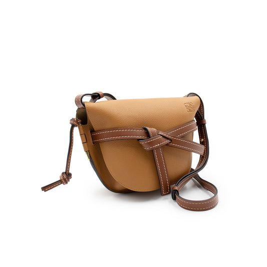 Small Gate Bag in Soft Grained Calfskin in Caramel/Pecan