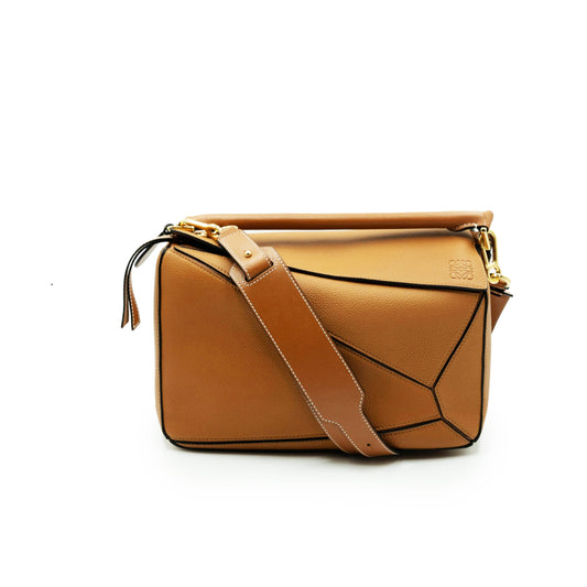 Medium Puzzle Bag in Soft Grained Calfskin in Light Caramel