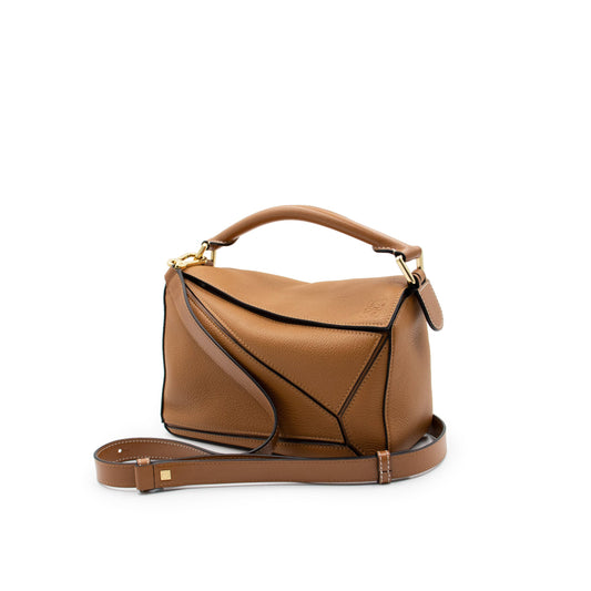 Small Puzzle Bag in Soft Grained Calfskin in Light Caramel