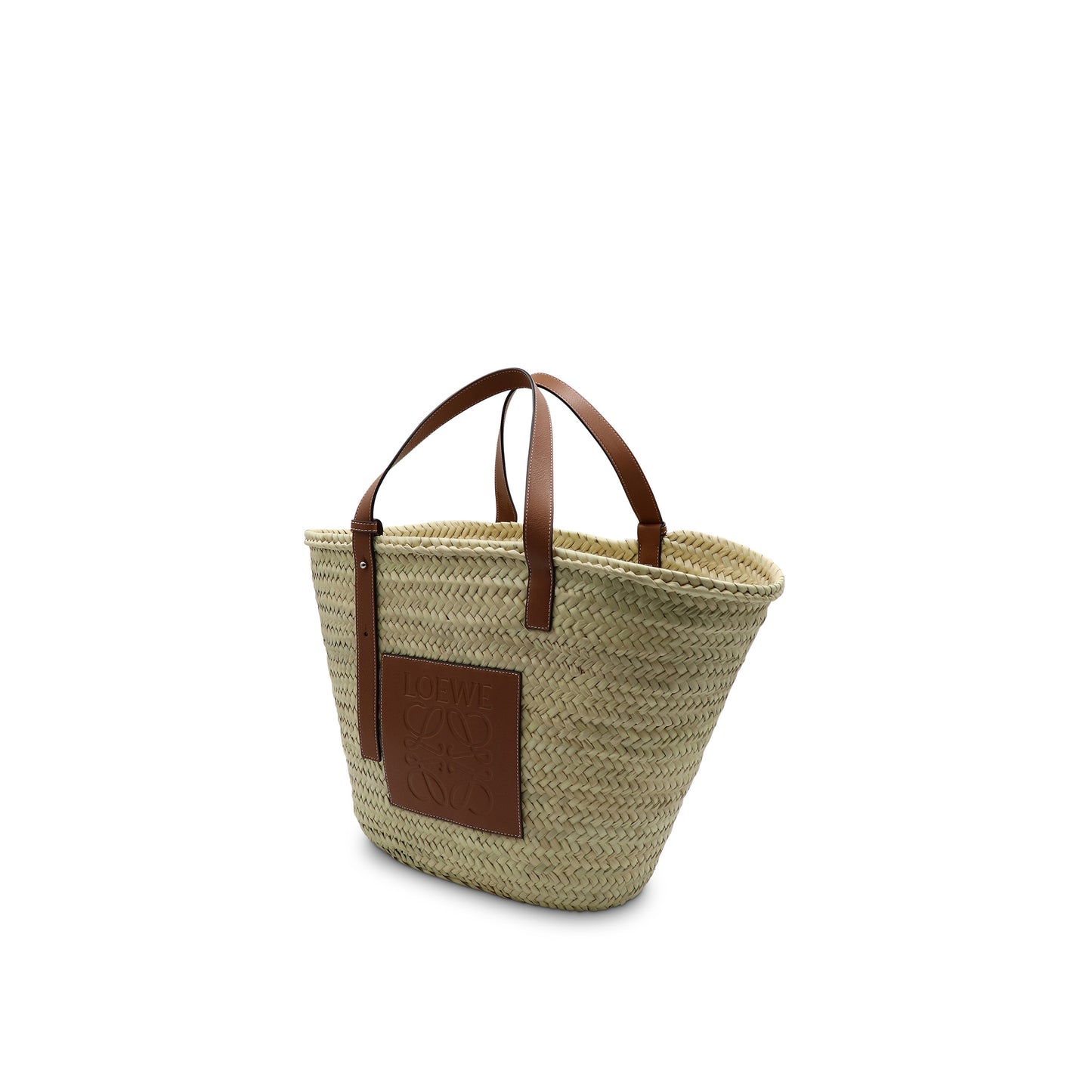 Large Basket Bag in Palm Leaf and Calfskin in Natural/Tan
