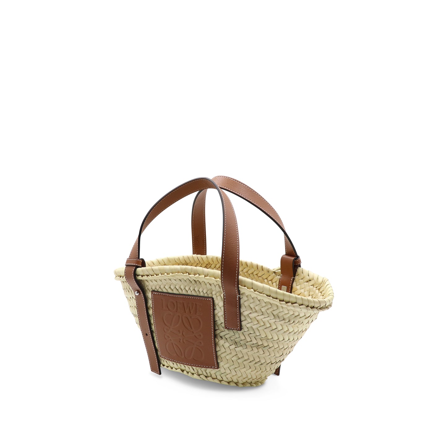 Small Basket Bag in Palm Leaf and Calfskin in Natural/Tan