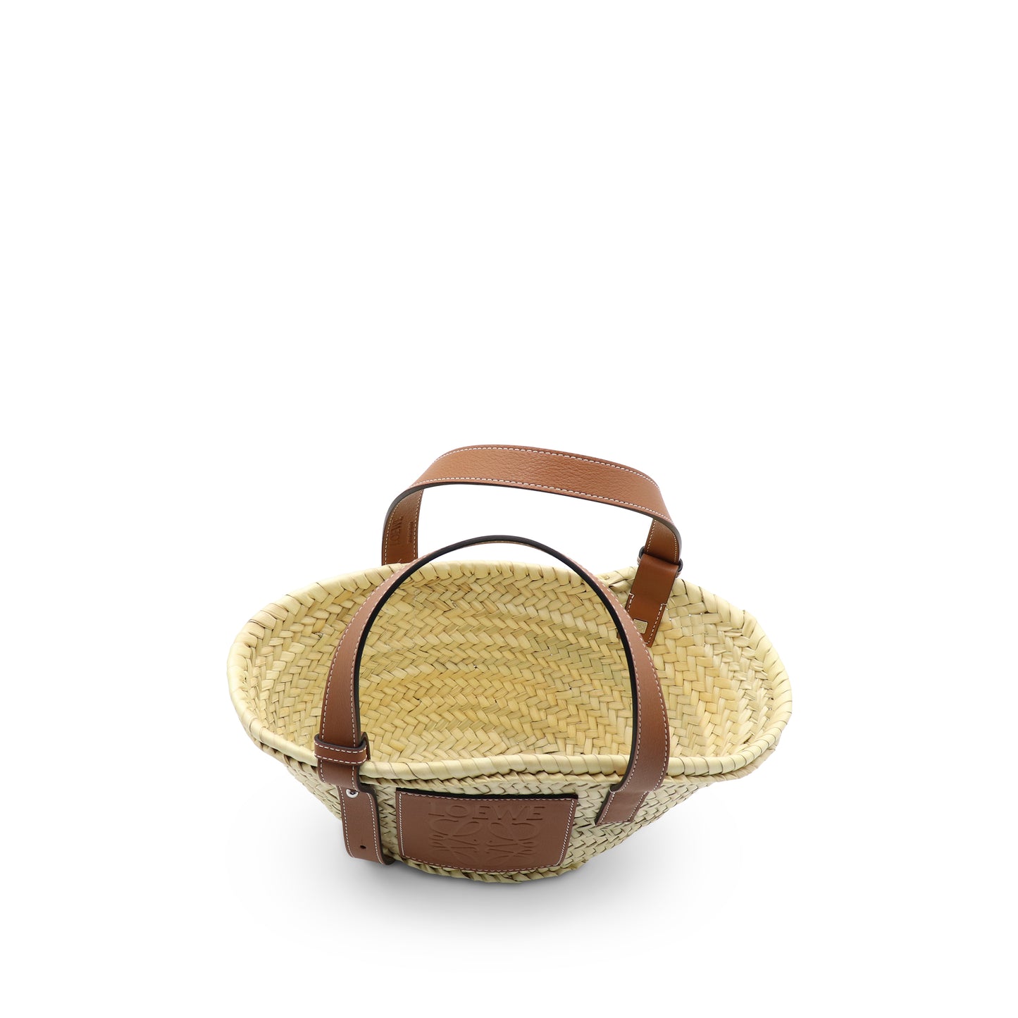 Small Basket Bag in Palm Leaf and Calfskin in Natural/Tan