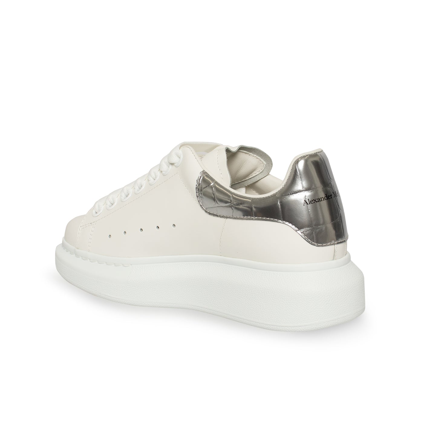 Larry Croco Metallic Heel Sneakers in White/Silver