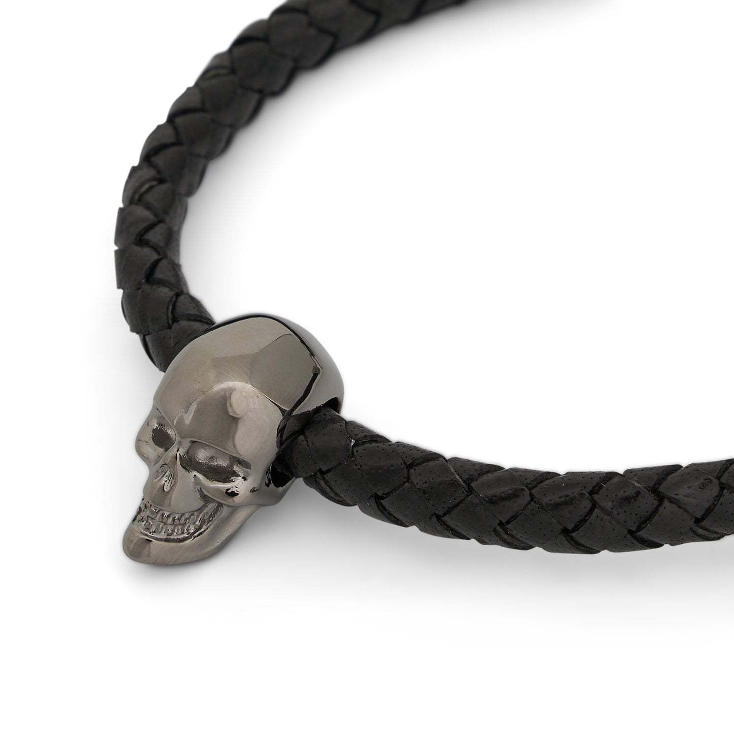 Skull Leather Bracelet in Black