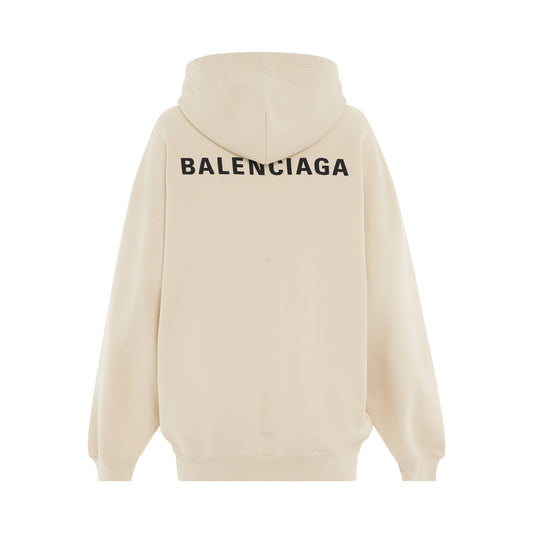 Fleece Back Logo Medium Fit Hoodie in Cream/Black