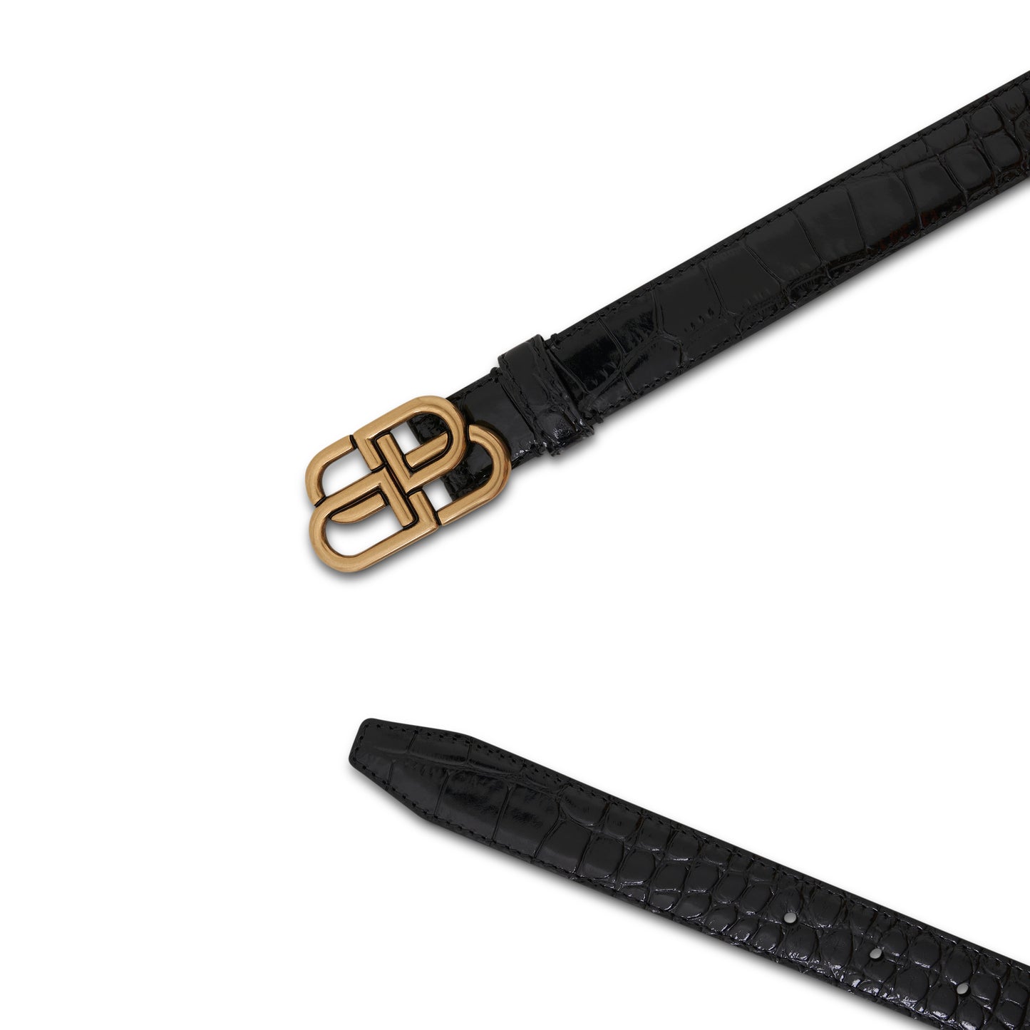 BB Thin Shiny Embossed Croco Belt in Black