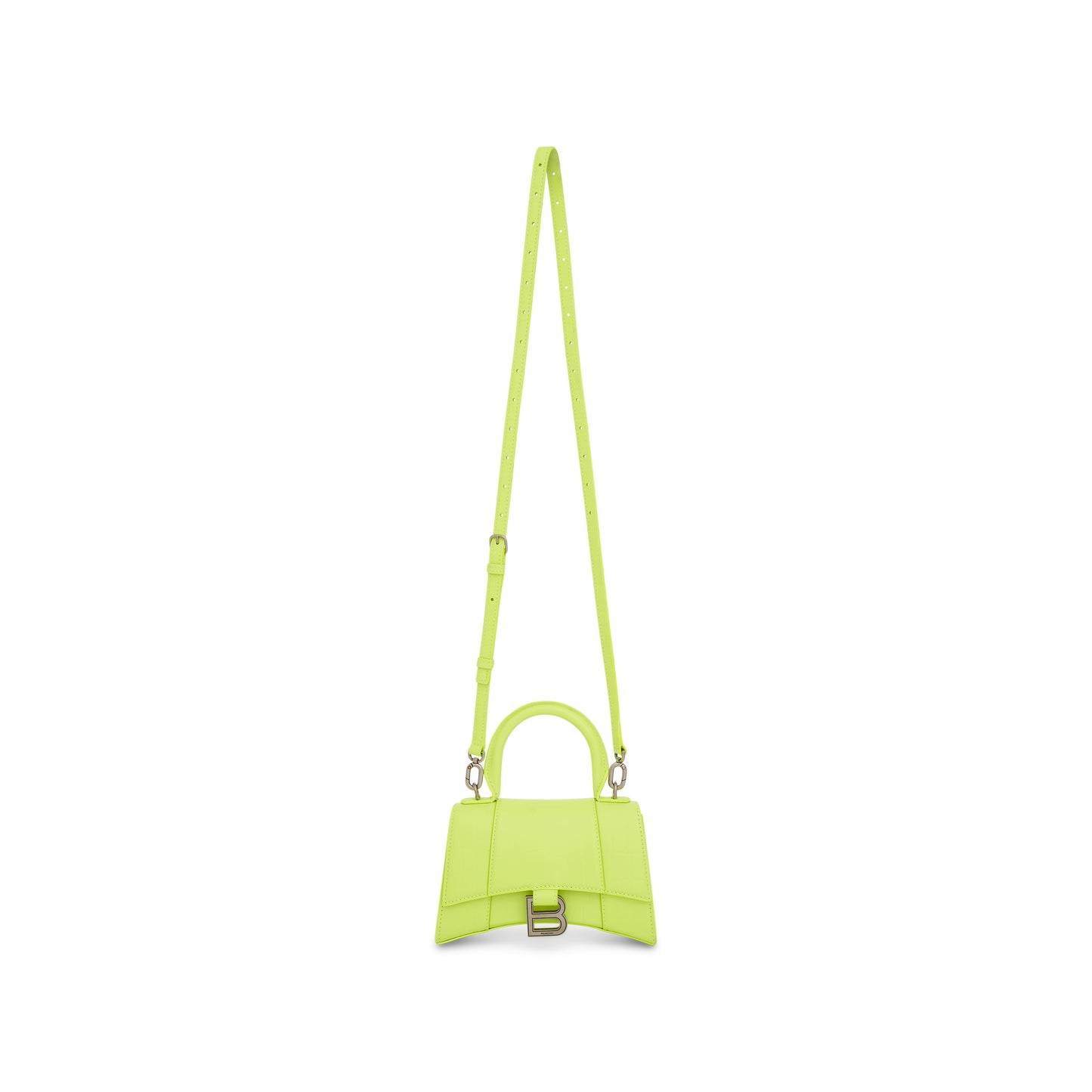 Hourglass XS Croco Embossed Bag in Fluo Yellow