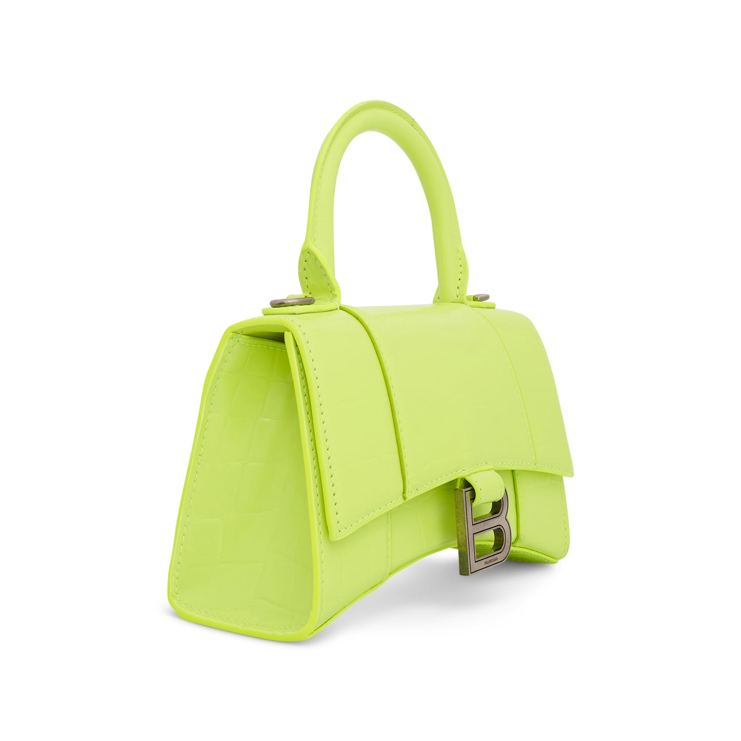 Hourglass XS Croco Embossed Bag in Fluo Yellow