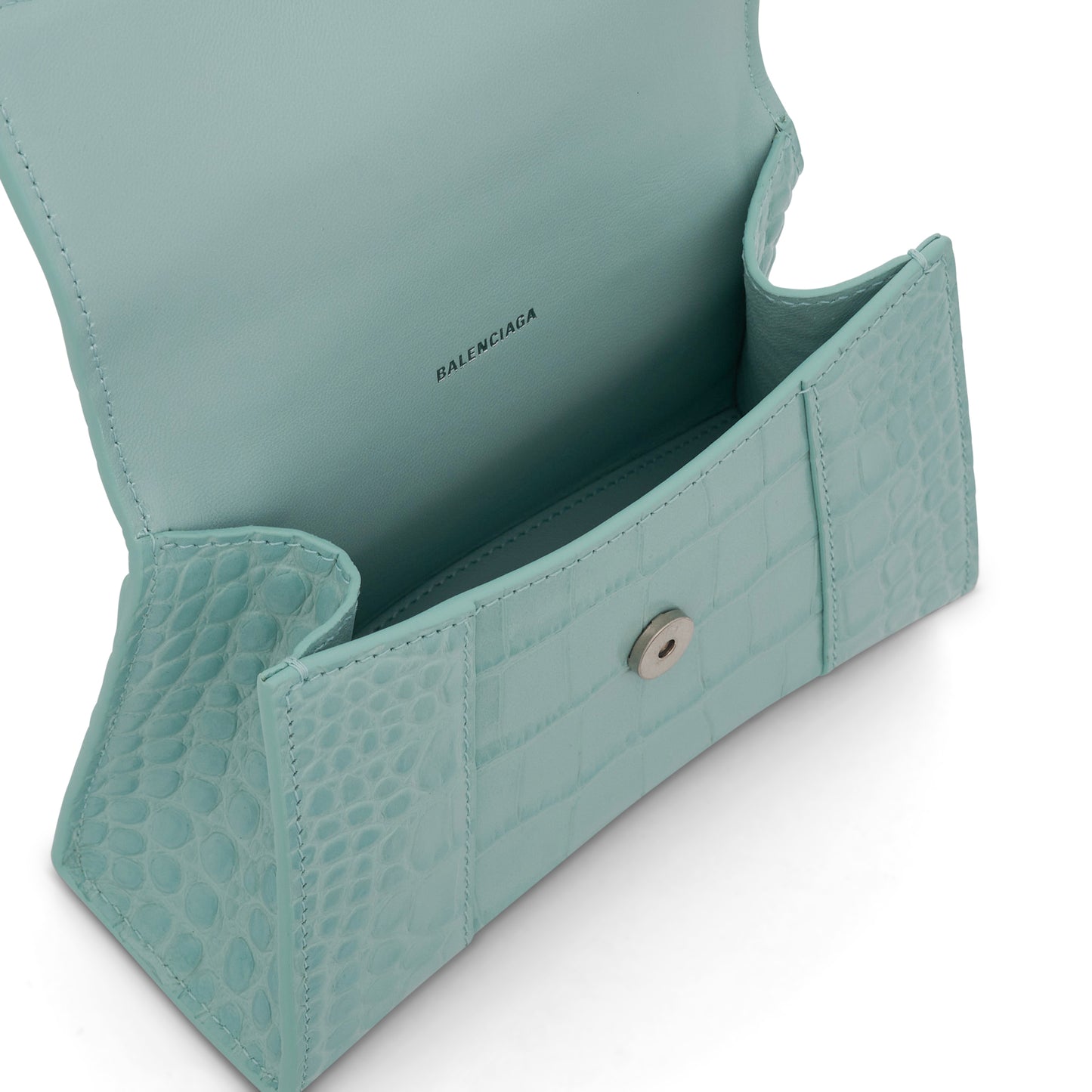 Hourglass XS Croco Embossed Bag in Green Aqua