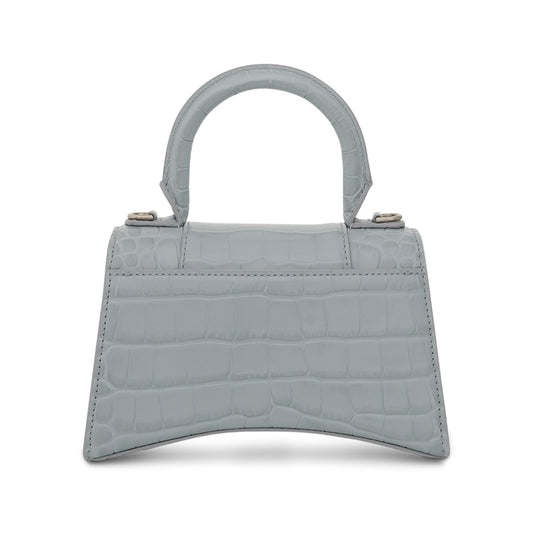 Hourglass XS Croco Embossed Bag in Ash Blue