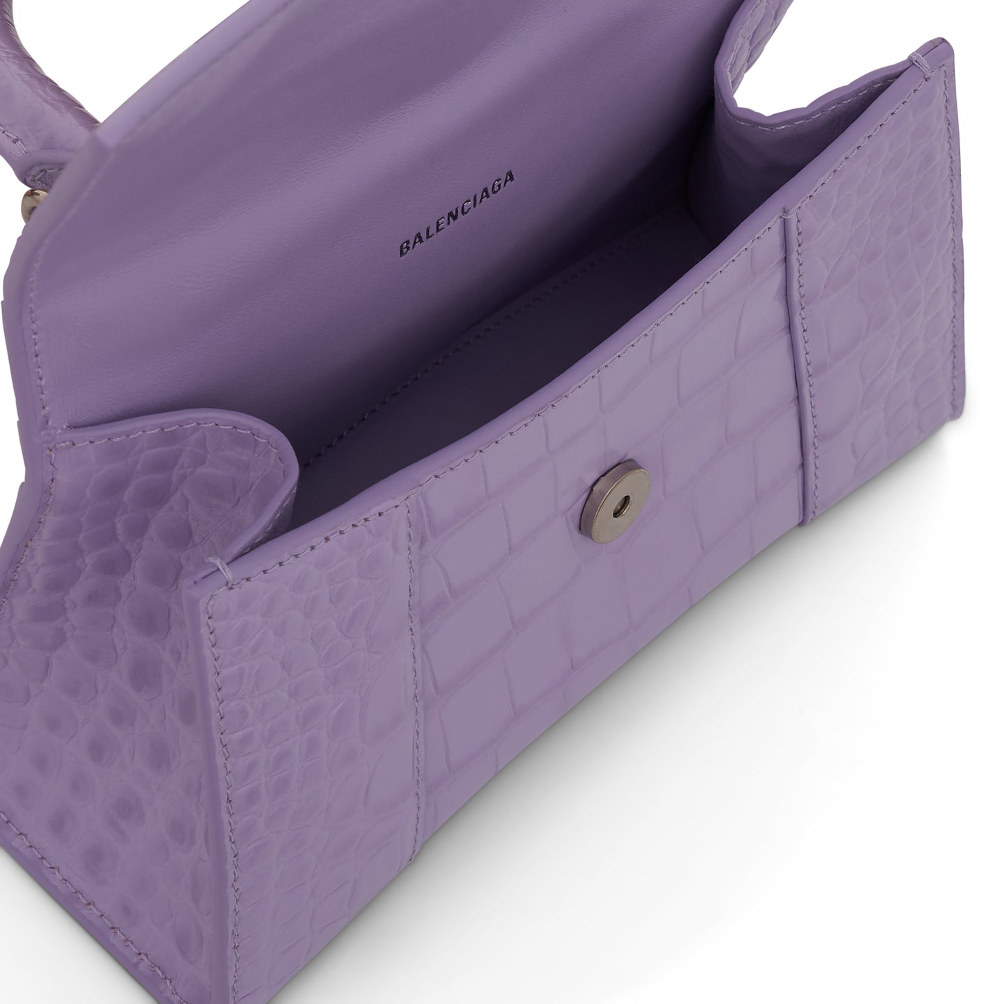 Hourglass Xs Shiny Croco Bag in Lilac