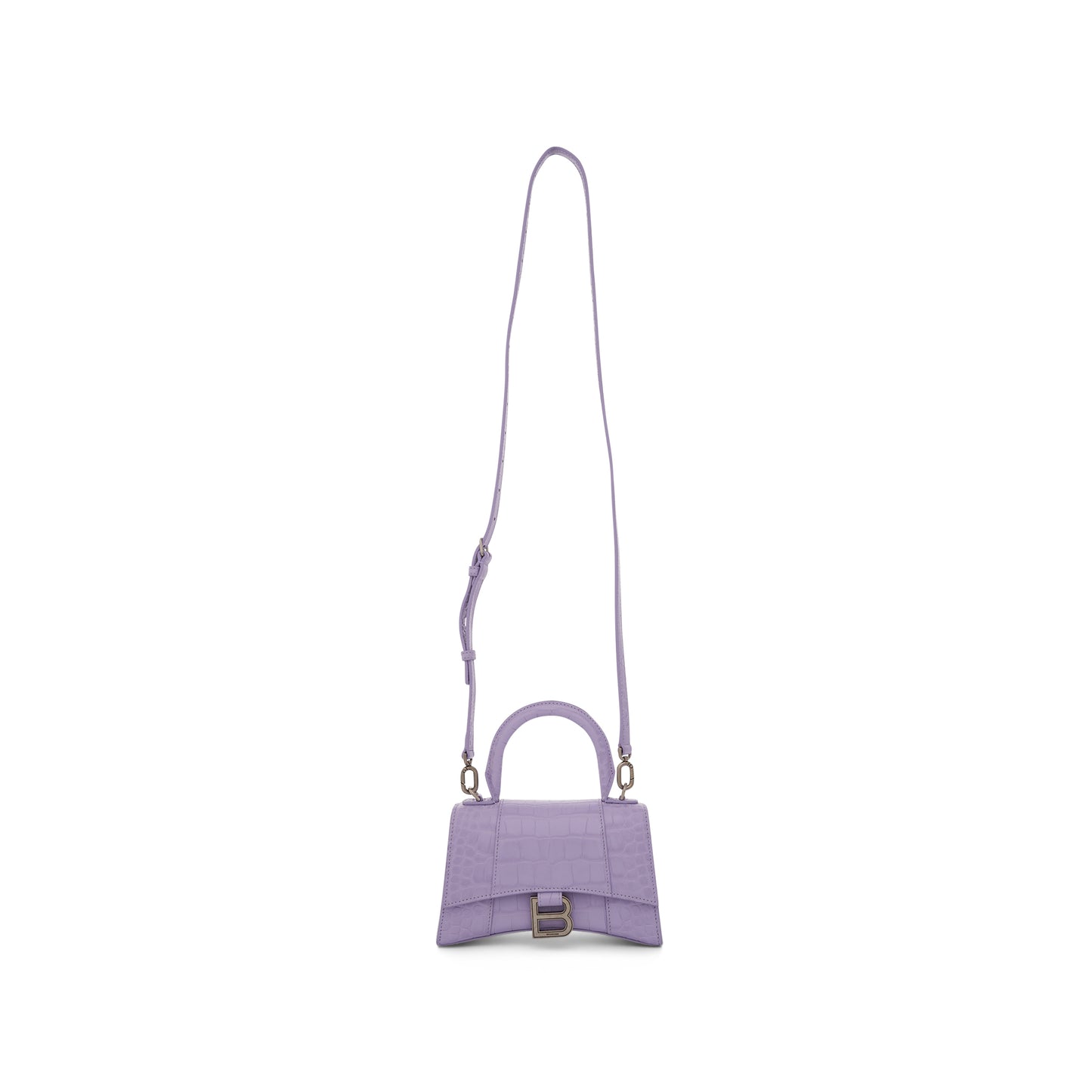 Hourglass Xs Shiny Croco Bag in Lilac
