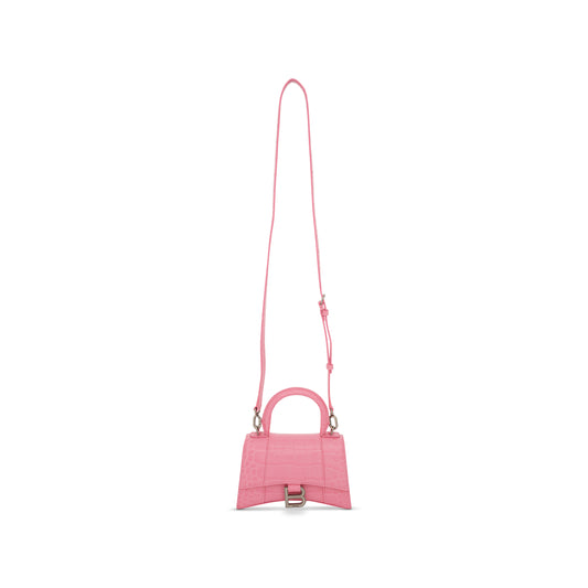 Hourglass XS Croco Embossed Bag in Sweet Pink