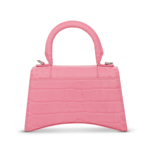 Hourglass XS Croco Embossed Bag in Sweet Pink