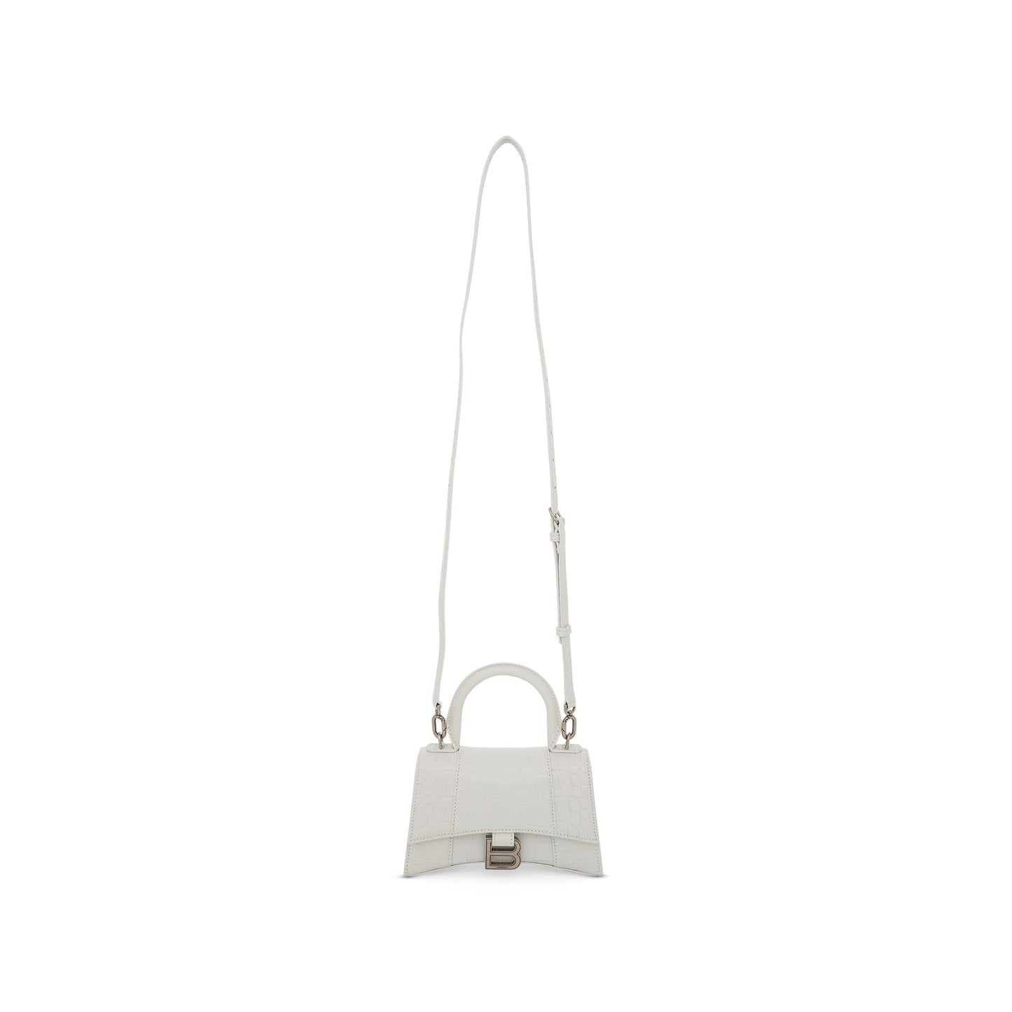 Hourglass XS Croco Embossed Bag in White