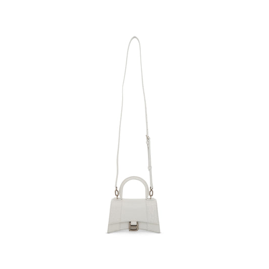 Hourglass XS Croco Embossed Bag in White