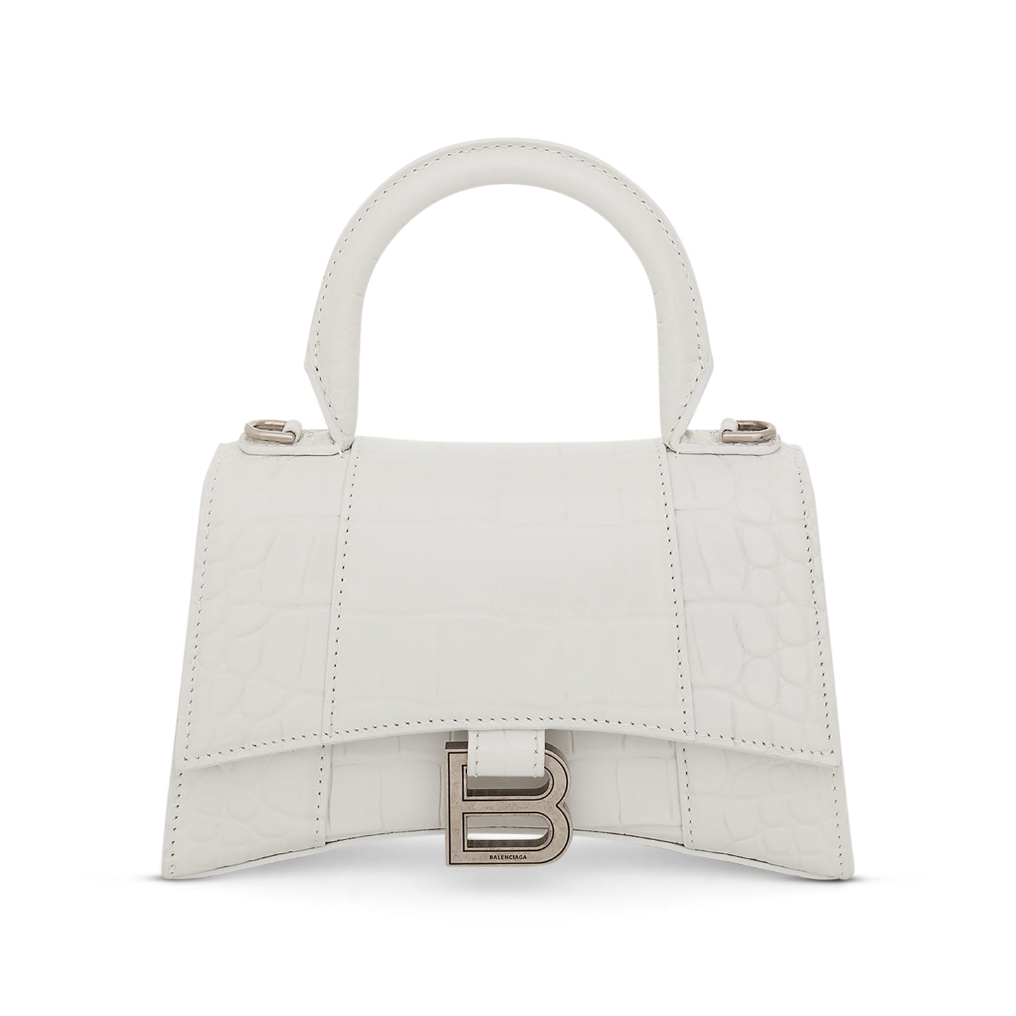 Hourglass XS Croco Embossed Bag in White