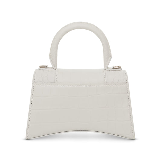 Hourglass XS Croco Embossed Bag in White