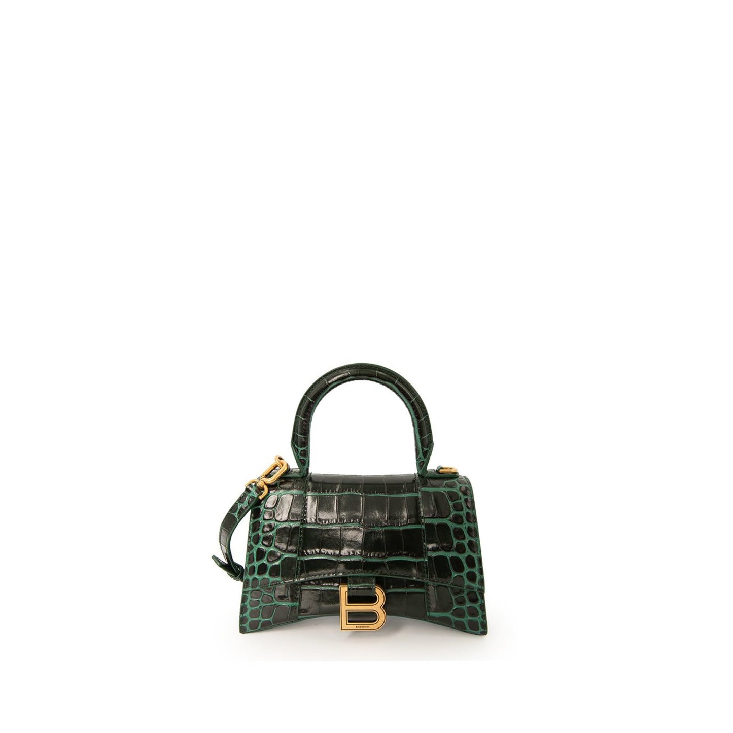 Hourglass XS Croco Embossed Bag in Forest Green