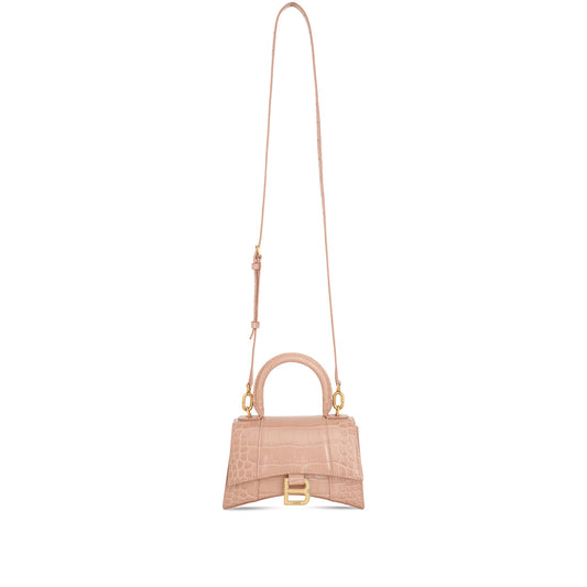 Hourglass XS Croco Embossed Bag in Nude Beige