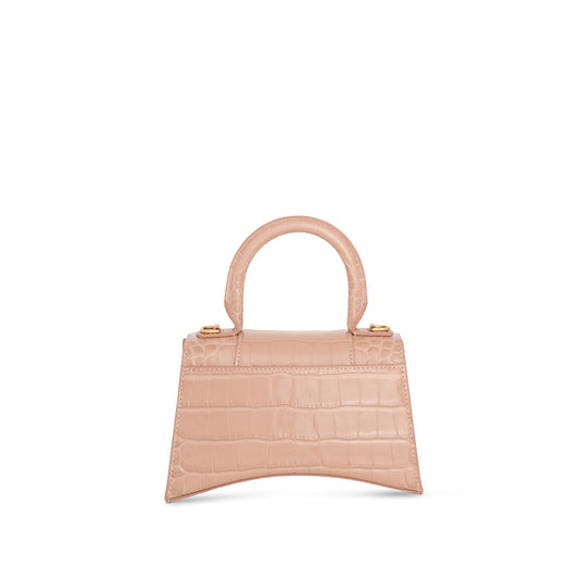 Hourglass XS Croco Embossed Bag in Nude Beige