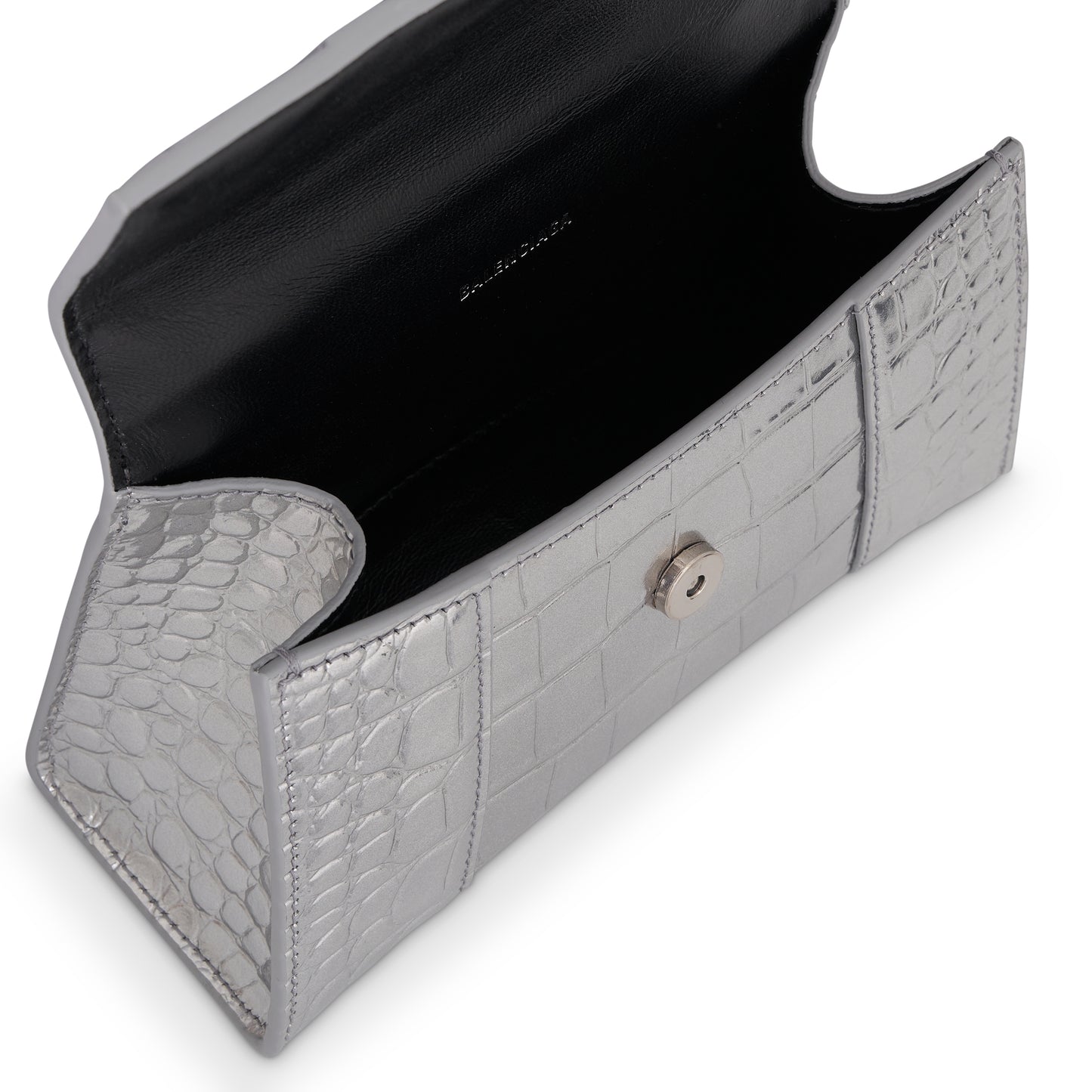 Hourglass XS Croco Embossed Bag in Silver