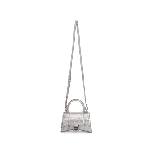 Hourglass XS Croco Embossed Bag in Silver