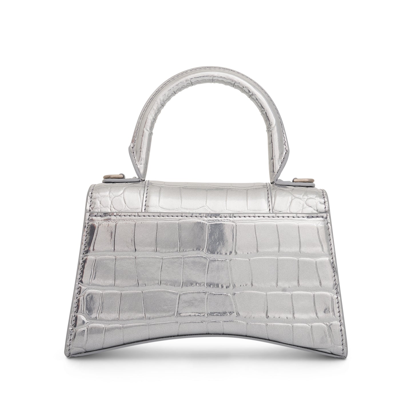 Hourglass XS Croco Embossed Bag in Silver