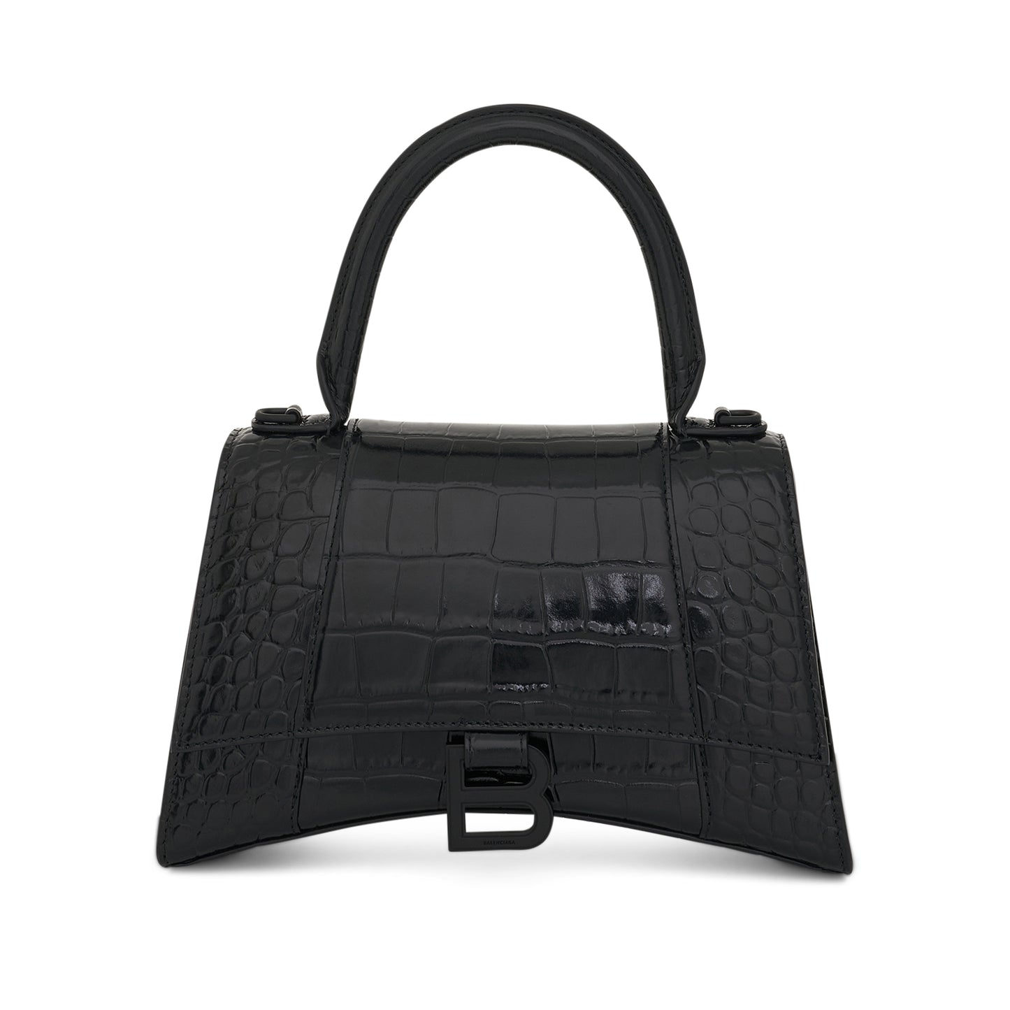 Hourglass Small Croco Embossed Bag in Black