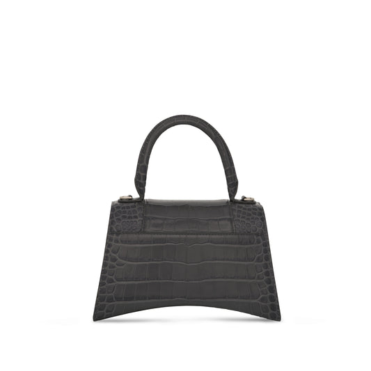 Hourglass Small Croco Embossed Bag in Dark Grey