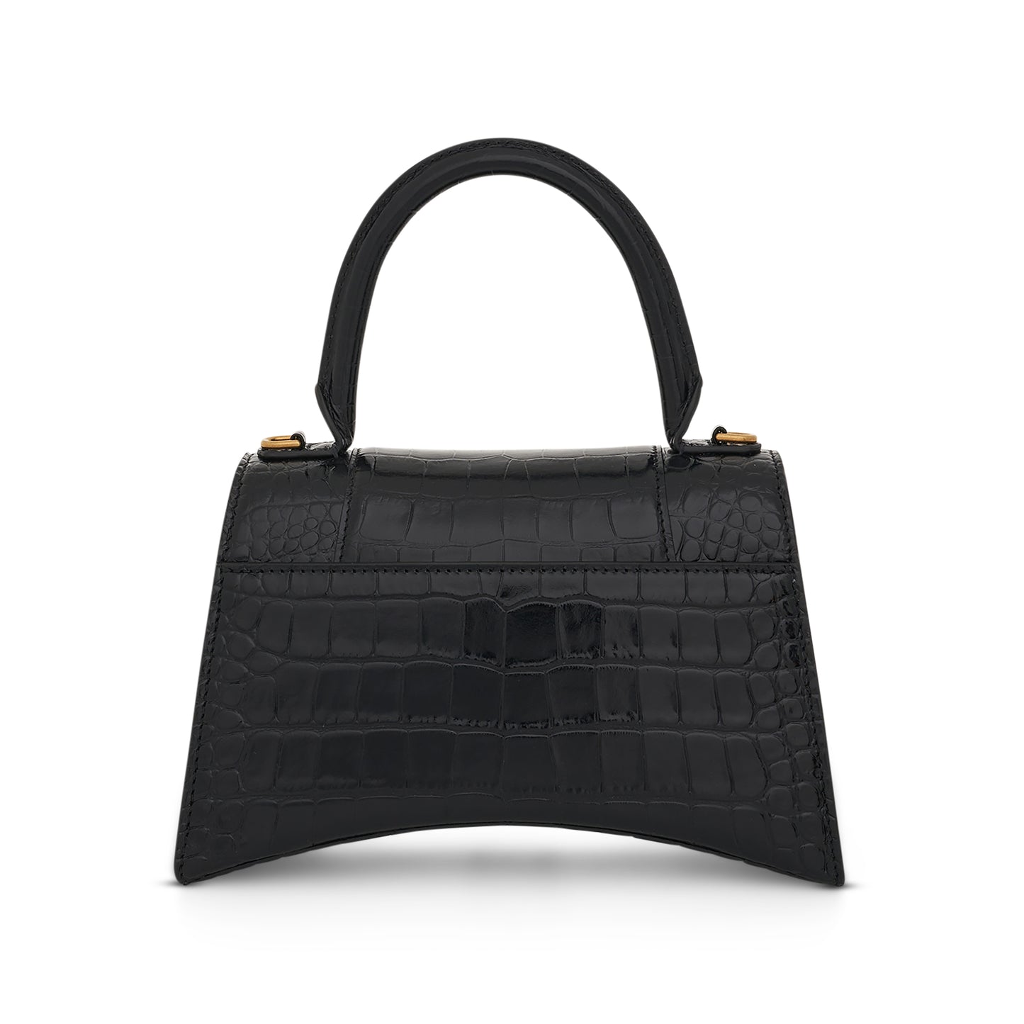 Hourglass Small Croco Embossed Bag in Black with Gold Plague
