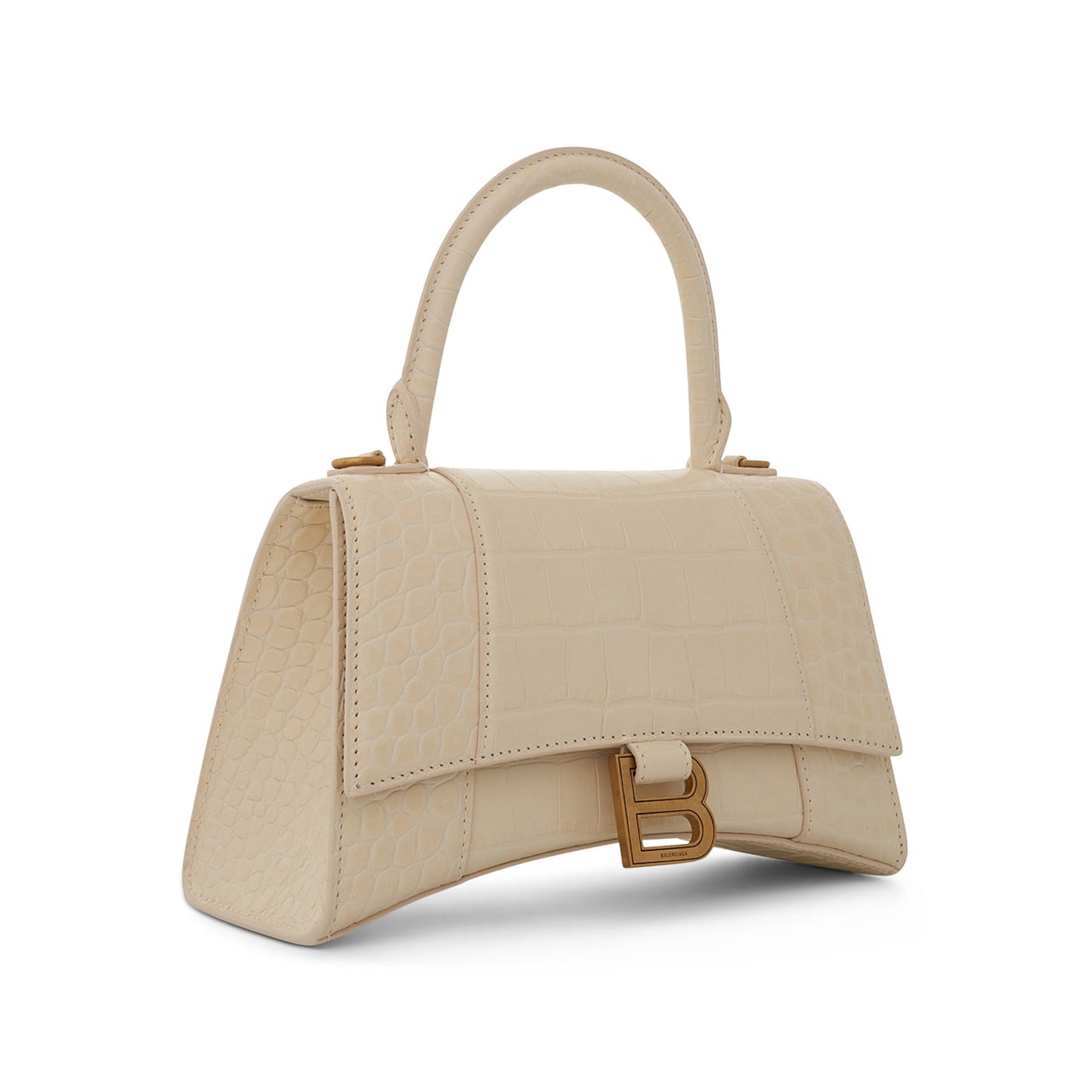 Hourglass Small Croco Embossed Bag in Yellow Beige
