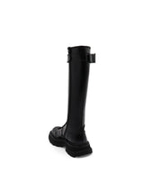 Tread Knee High Lace Up Boots in Black Back View | ALEXANDER MCQUEEN