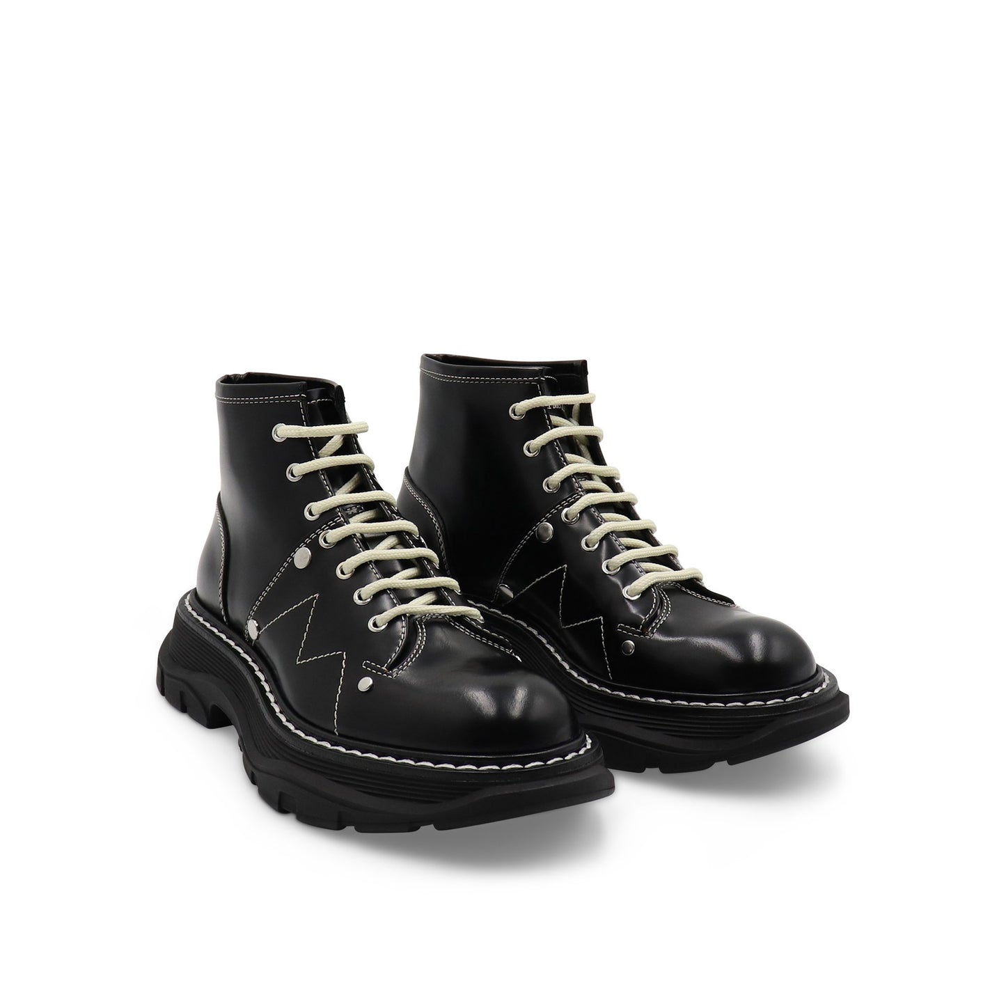 Tread Lace Up Boots in Black/Silver