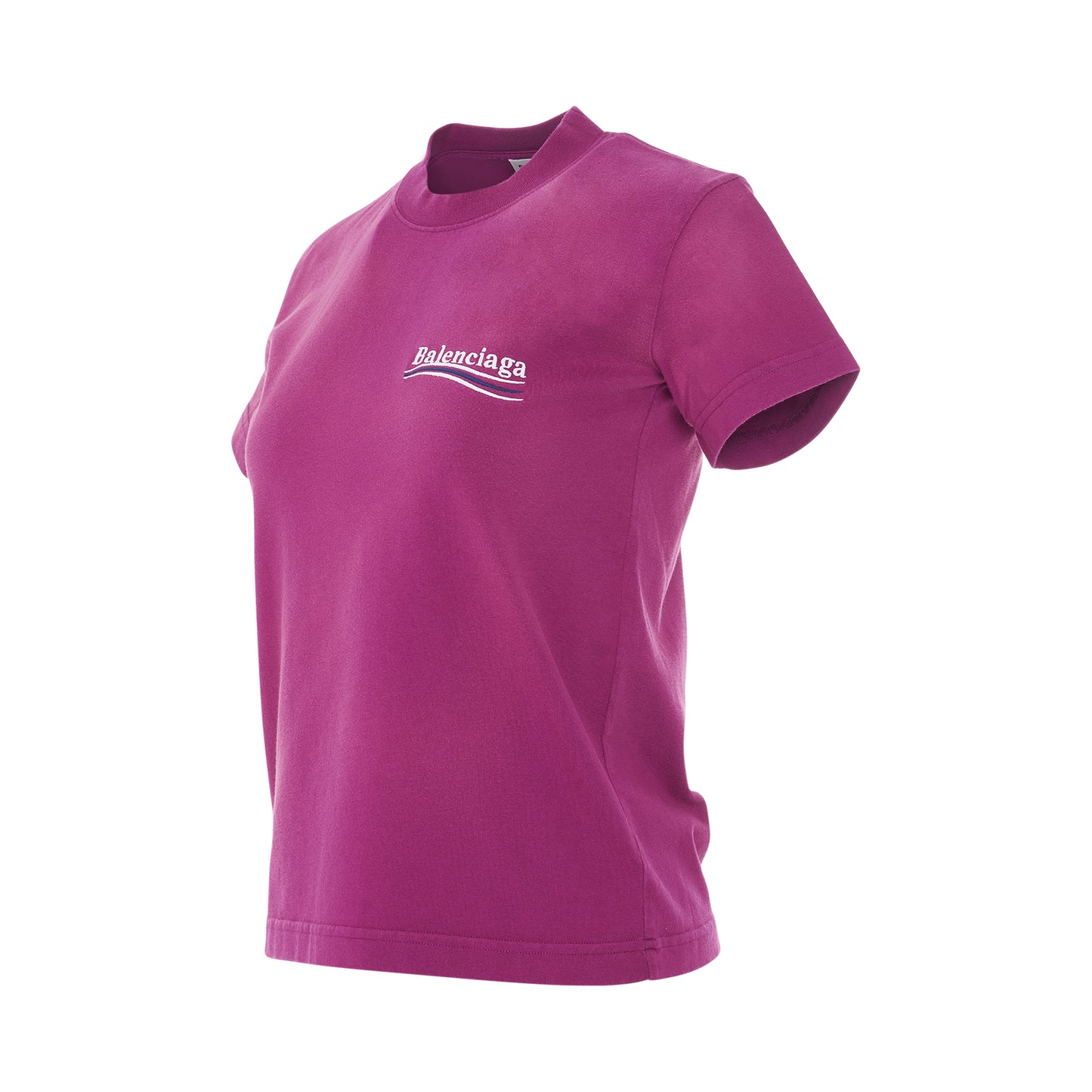 Embroidered Political Campaign Small Fit T-Shirt in Dark Fuchsia