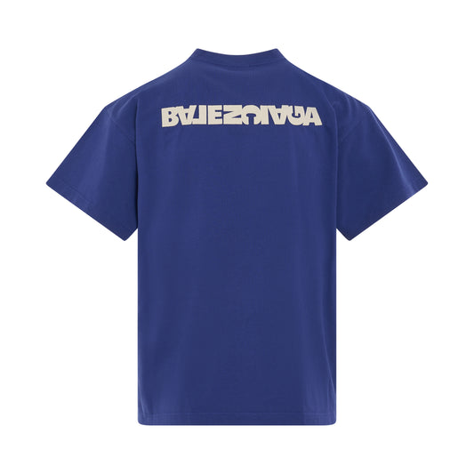 Logo Printed Medium Fit T-Shirt in Indigo/Dirty White