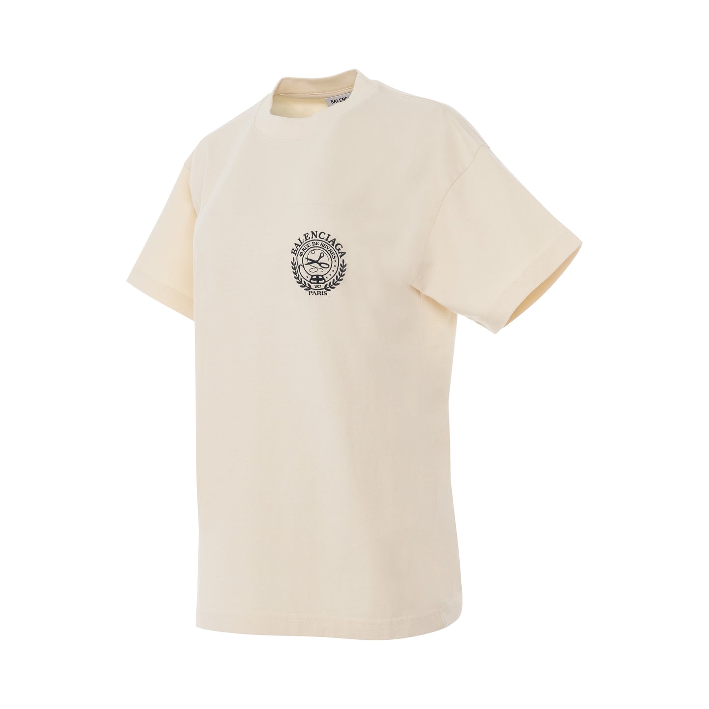 Scissors Crest Embroidered Vintage Jersey T-Shirt in Cream