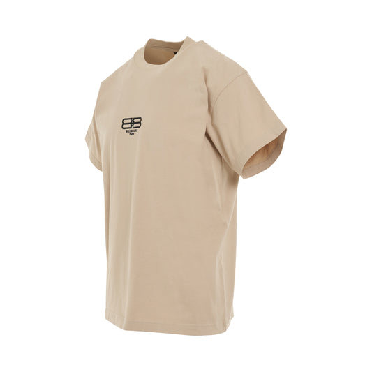 Logo Printed Crewneck T-shirt in Beige/Black