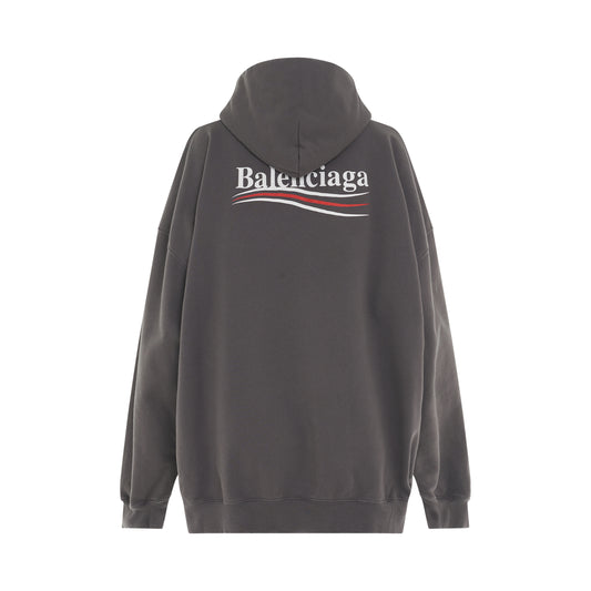 Political Campaign Crack Print Oversized Hoodie in Smoked Grey/White