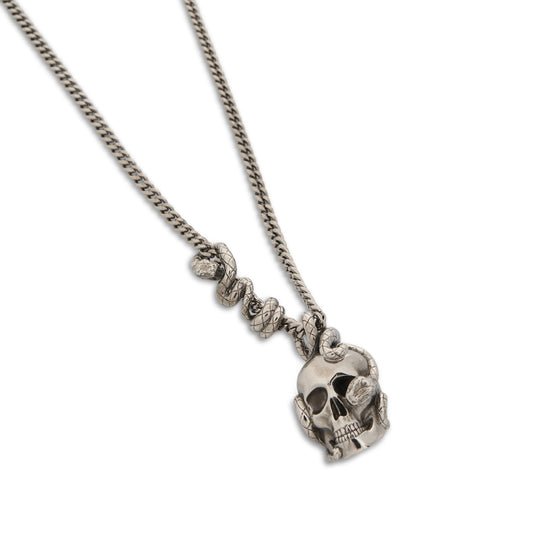 Skull and Snake Necklace in Silver