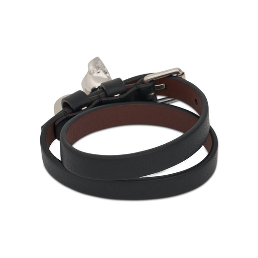 Double Skull Wrap Bracelet in Black/Silver