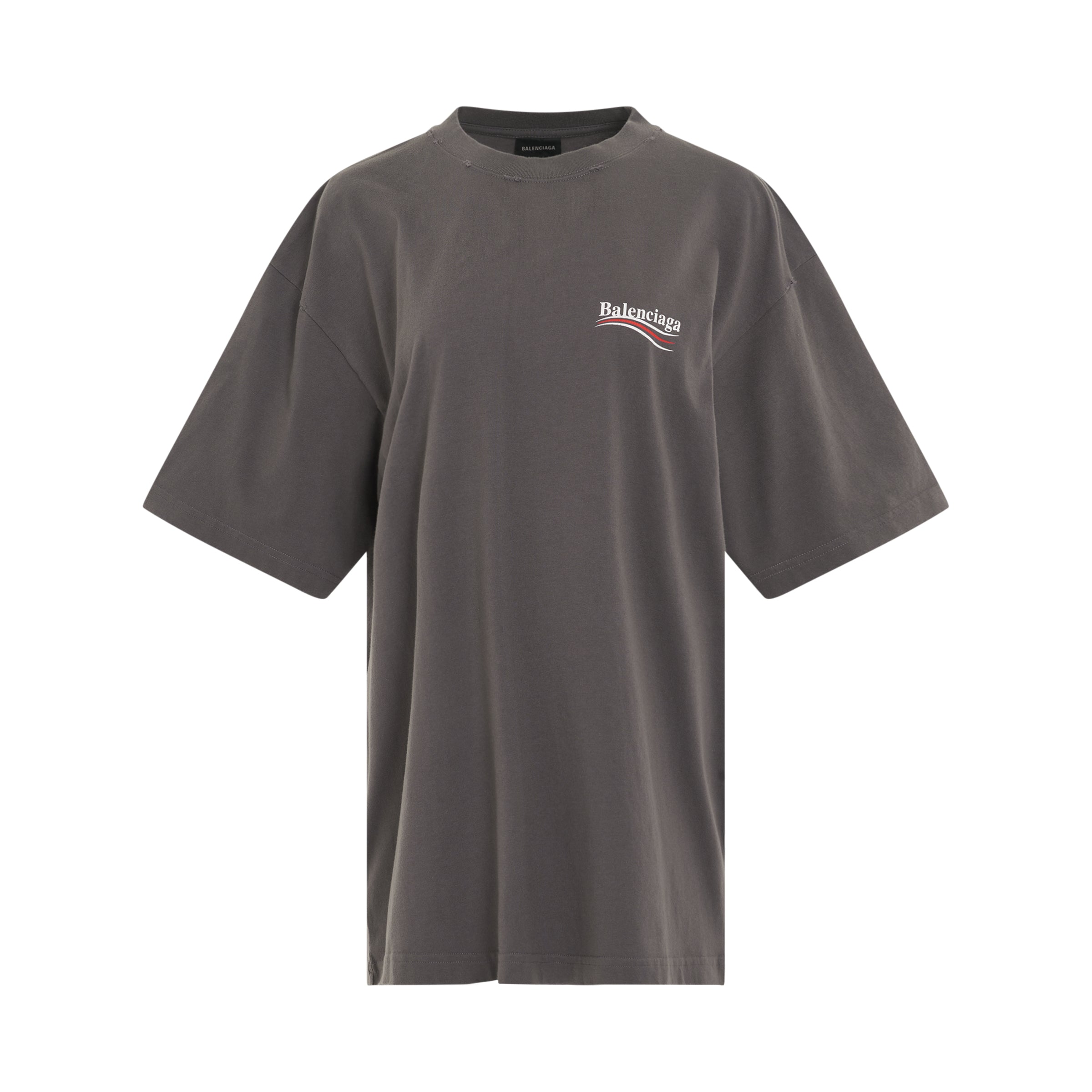 Political Campaign Crack Print Oversized T-Shirt in Smoked Grey/White