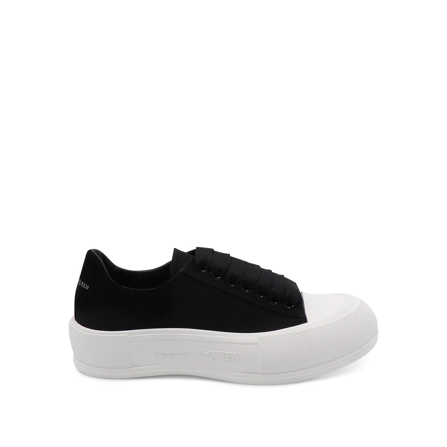 Lace Up Plimsoll Canvas Sneaker in Black