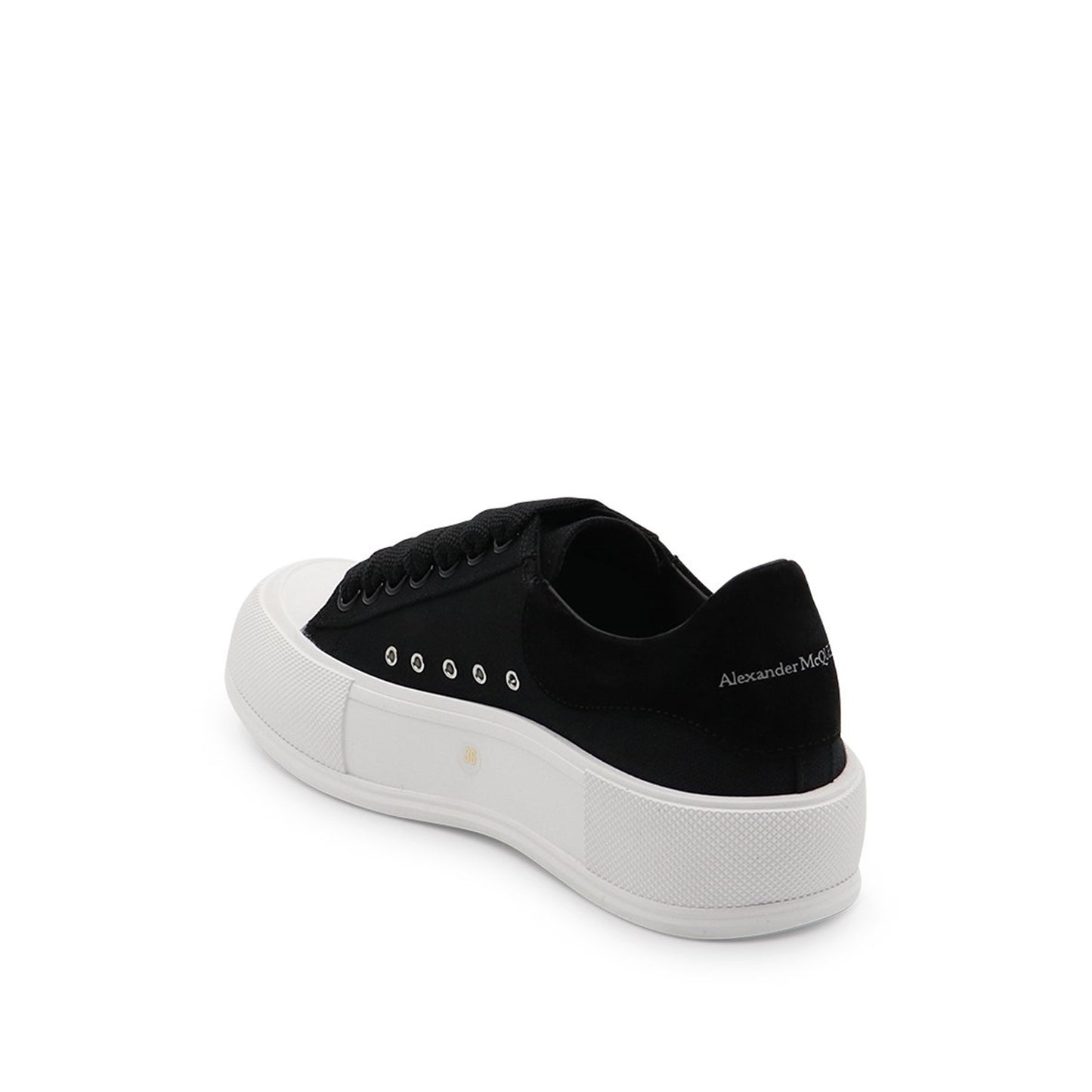 Lace Up Plimsoll Canvas Sneaker in Black