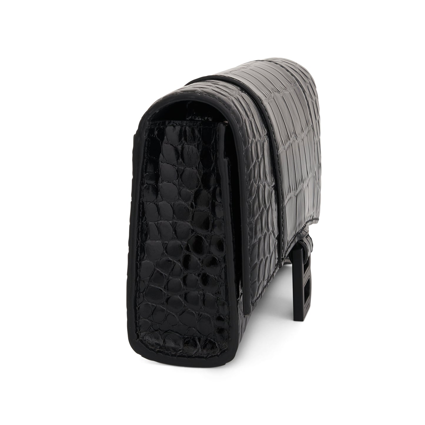 Hourglass Wallet on Chain in Black Shiny Croco