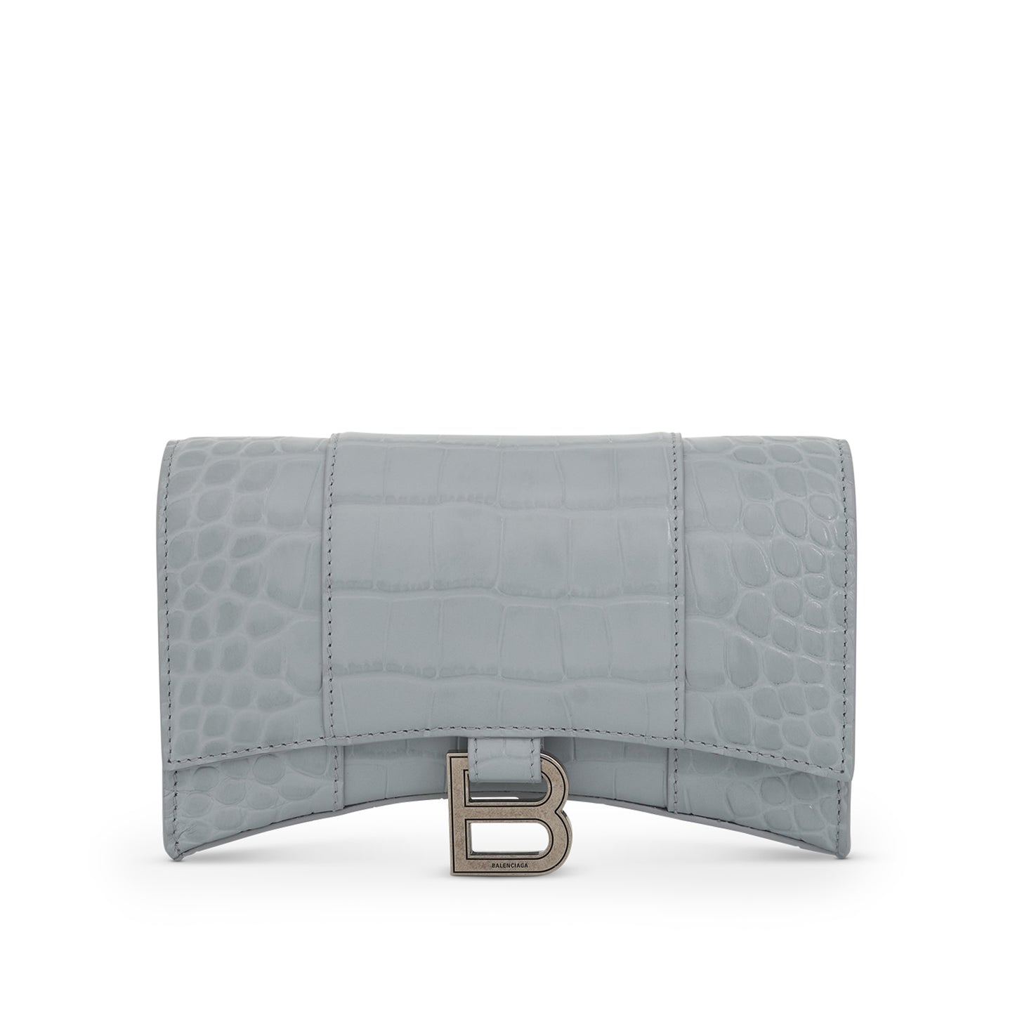 Hourglass Embossed Croco Wallet On Chain in Ash Blue